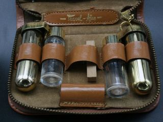 Vintage Leather Travel Vanity Grooming Kit Toiletry Case Travel - Aire 3