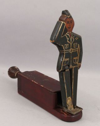 Antique Folk Art Carved,  Painted Wood Wwi Kicking Airplane Pilot Mechanical Toy