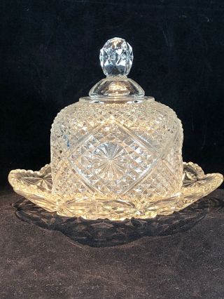 Avon Clear Glass Round Scalloped Butter Dish With Lid 6 1/2” By 5 1/2” Vintage
