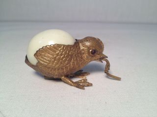 Rare Antique Metal Figural Celluloid Bird W/ Worm Sewing Tape Measure