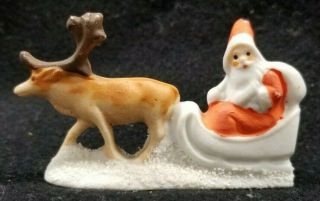 Vintage German Christmas Santa Claus Sleigh Reindeer Bisque Village Figurine