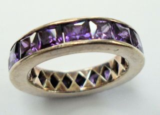 Fine Quality Vintage Sterling Silver & Amethyst Full Eternity Band Ring