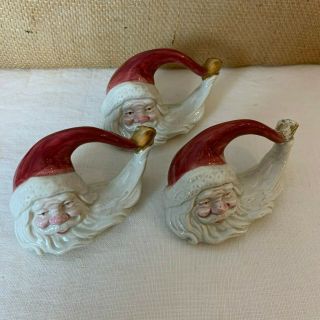 Set Of 3 Fitz And Floyd 1990 Porcelain Santa Claus Napkin Rings - Vintage