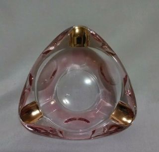 Small Vintage Triangle Pink Iridescent And Gold Gilt Glass Ashtray Euc