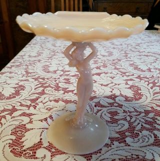 Antique Cambridge Crown Tuscan Pink 7.  5 " Nude Statuesque Shell Compote