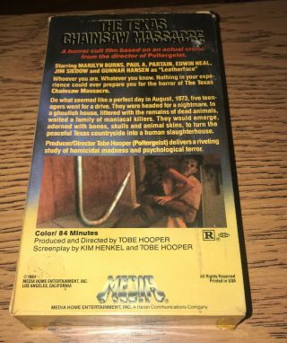 The Texas Chainsaw Massacre MEDIA Release VHS Tape Vintage 1984 Full Flap Silver 3