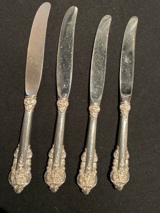 4 Wallace Sterling Silver Grand Baroque Flatware Dinner Knife 9 3/4 "