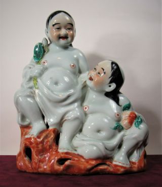 Vintage Chinese Porcelain Figurine Of He He Er Xian Twins