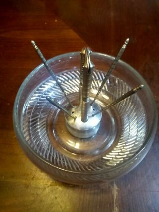 Lovely Vintage Glass Nut Cracker Bowl Dish With 4 Picks And 1 Nut Cracker