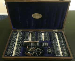 Vintage Antique Japanese Optometrist Optician Eye Test Glasses Lens Kit W/ Case