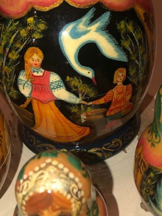 Russian Matryoshka Nesting Dolls Hand painted 9pc.  Signed Fairy Tale 5 Dolls 2