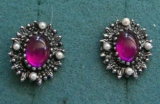" Catherine " Amethyst Colored Clip Earrings - Sarah Coventry Jewelry Sara Cov Vtg