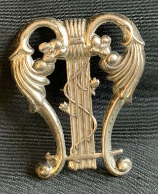 Vintage Sterling Silver Harp Brooch Pin By Lang Ornate Lyre Harp Brooch Pin 2 "