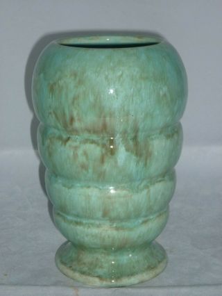 Regal Mashman Vintage Australian Pottery Aqua / Teal Hues Ribbed Vase Perfect