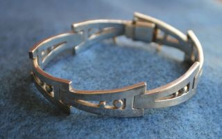 Vintage Taxco Mexico Sterling Silver 7 " Link Bracelet With Chain Guard 32 Gr
