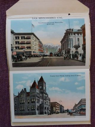 Vintage San Bernardino Postcard Folder 1920 - 30 ' s Santa Fe Depot Trains 3