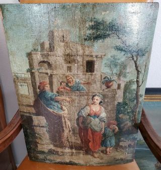 Antique 18th 17th C Old Master Oil Panel Painting Italian Biblical Ruins 1700s