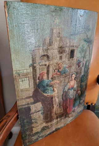 Antique 18th 17th c Old Master Oil Panel Painting Italian Biblical Ruins 1700s 3