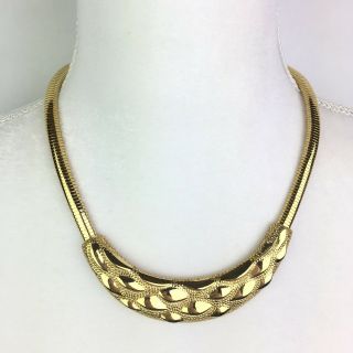 Vintage Park Lane Gold Tone Textured Collar Necklace Snake Chain Statement 20 "