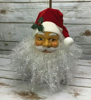 Vtg Big Large Plastic Santa Claus Head Xmas Tree Ornament Wall Hanging Kitsch 9 "