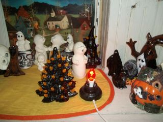 Vtg Inspired Moaning Ghost,  Orange - Black Haunted Ceramic Halloween Tree Light