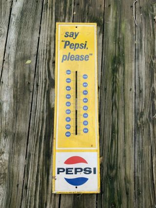 Vintage Pepsi Cola Soda Pop Gas Station 28 " Metal Thermometer Sign