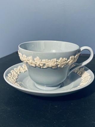Vintage Wedgwood Embossed Queensware Cream On Lavender Smooth Edge Cup Saucer