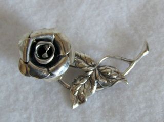 Vintage Beau Sterling Silver Rose Flower Pin Brooch