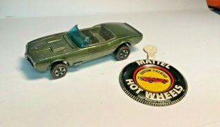 Vintage 1968 Hot Wheels Redline Custom Pontiac Firebird Olive & Badge