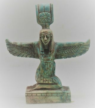 Vintage Egyptian Glazed Faience Figurine Of Winged Isis