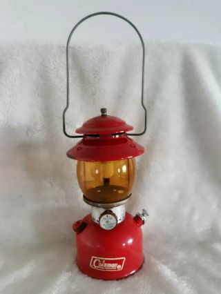 Vintage Red Coleman Lantern 200a Single Mantle W/pyrex Globe Not Been