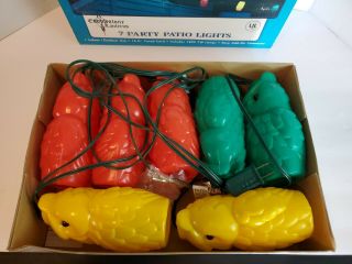 7 Vintage Blow Mold Plastic Owls,  String Lights TIKI Party RV 2