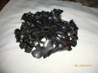 Antique Realistic Carved Dark Wood Leaf And Vine Stand Carving Figure Base 1920s