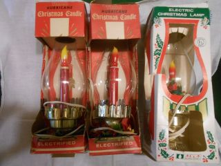 3 Vintage Christmas Hurricane Electric Candle Lamps Flickering Flame With Boxes