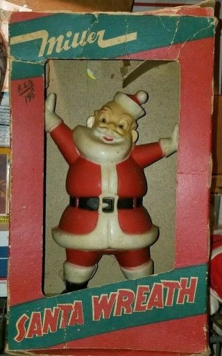 Vintage Miller 832 " Santa Wreath " Lightup W Box From 1950s Christmas