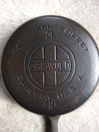 Vintage Griswold Cast Iron Skillet,  Large Logo,  No 3,  709b