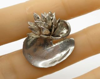 925 Sterling Silver - Vintage Sculpted Blooming Flower Brooch Pin - Bp1570