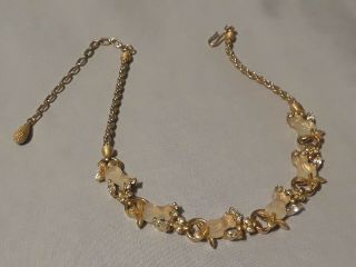 Vintage Signed Pennino Necklace Gold Tone Clear Rhinestones