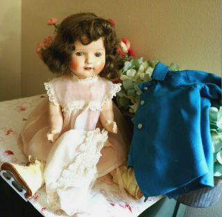 Vintage COMPOSITION Doll EFFANBEE ROSEMARY WALK TALK SLEEP Skates,  Organdy,  Coat 2