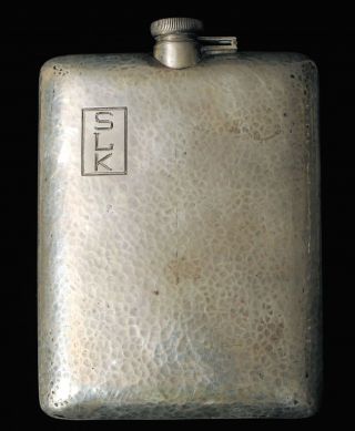 Sterling Silver Hand Hammered Arts & Crafts 5/8 Pint Whiskey Flask Bar Barware