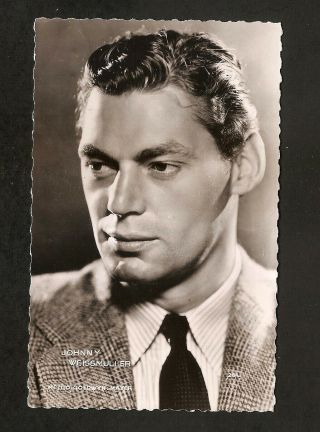 Johnny Weissmuller Postcard Real Photo Vintage 1954 Great Card