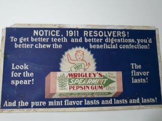 Vintage 1911 Wrigleys Gum Cardboard Sign Trolley Taxi Bus Advertising