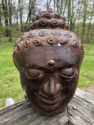 Large Antique Buddha Bronze Life Size Head Sculpture Statue