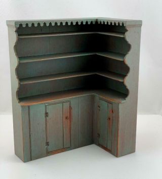 George Hoffman Dollhouse Miniature 1:12 Distressed Painted Corner Cupboard