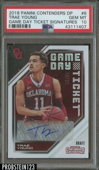 2018 - 19 Contenders Game Day Ticket Trae Young Hawks Rc Auto /99 Psa 10