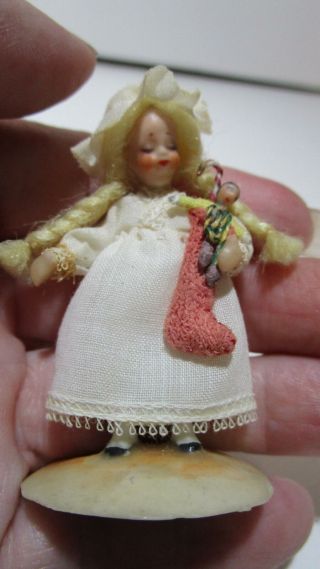 Niada Artist Irma Park " Christmas Stocking " 2 1/2 " Miniature Doll Signed 1977