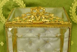 Fabulous Antique French Glass Display Armoire / Casket Silk Lining,  Ormolu Crest 3
