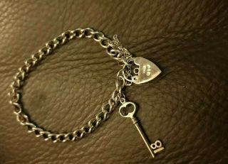 Vintage Charm Bracelet & Heart Padlock Sterling Silver With 18 Key Charm 10.  82g