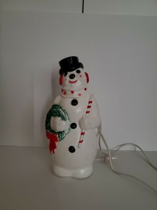 Vintage Empire Blow Mold Snowman - 12 " - With Light Cord Table Top - 1968
