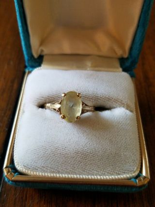Vintage 14 K Gold Ring With Stone Gems (yellow Labradorite?) From Estate